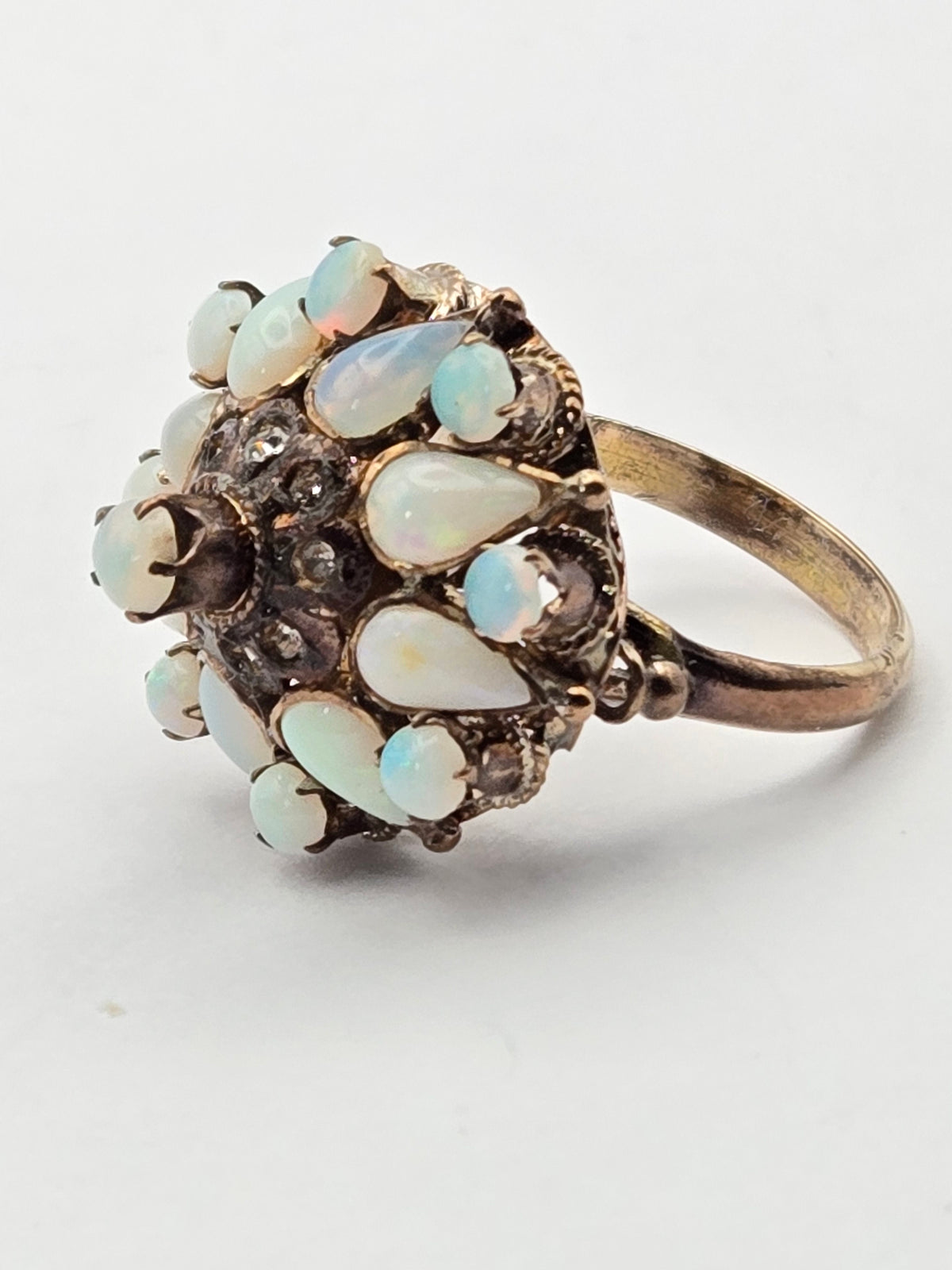 1940s Thai Princess filigree opal ring, front view.