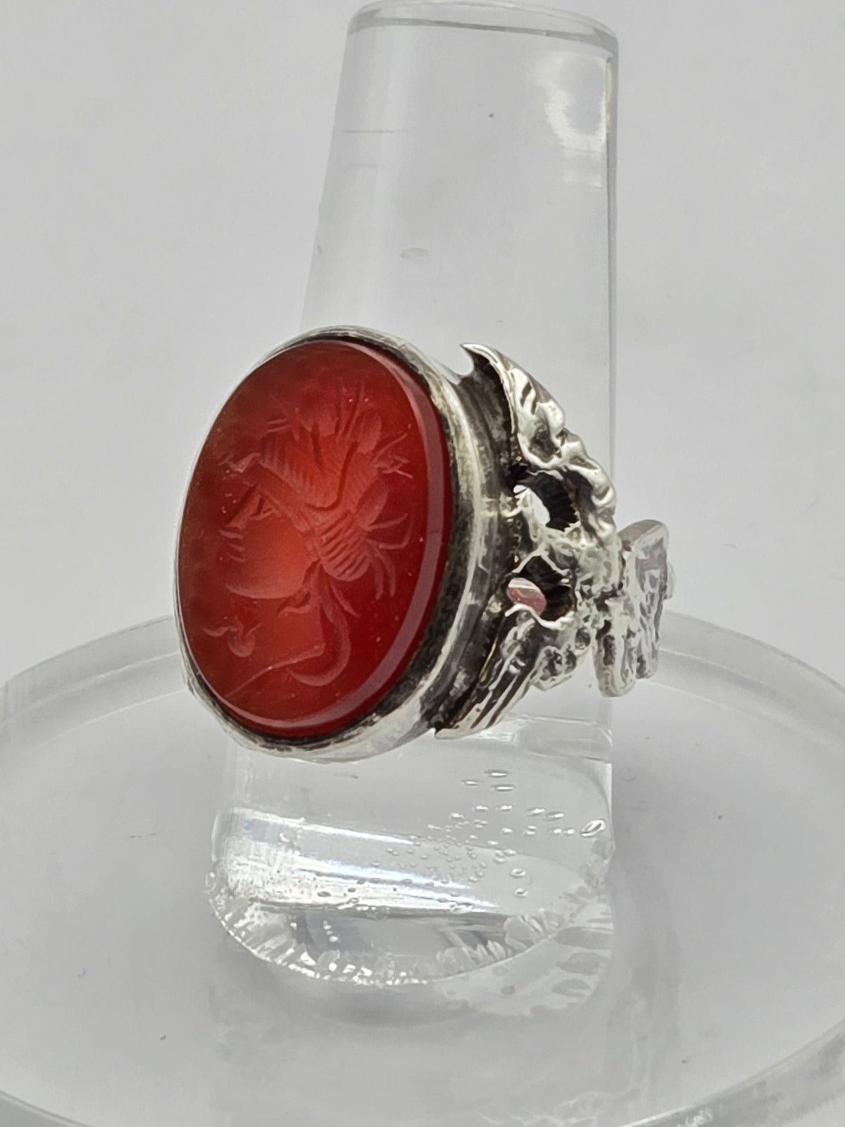 macro of carnelian color and carved lines