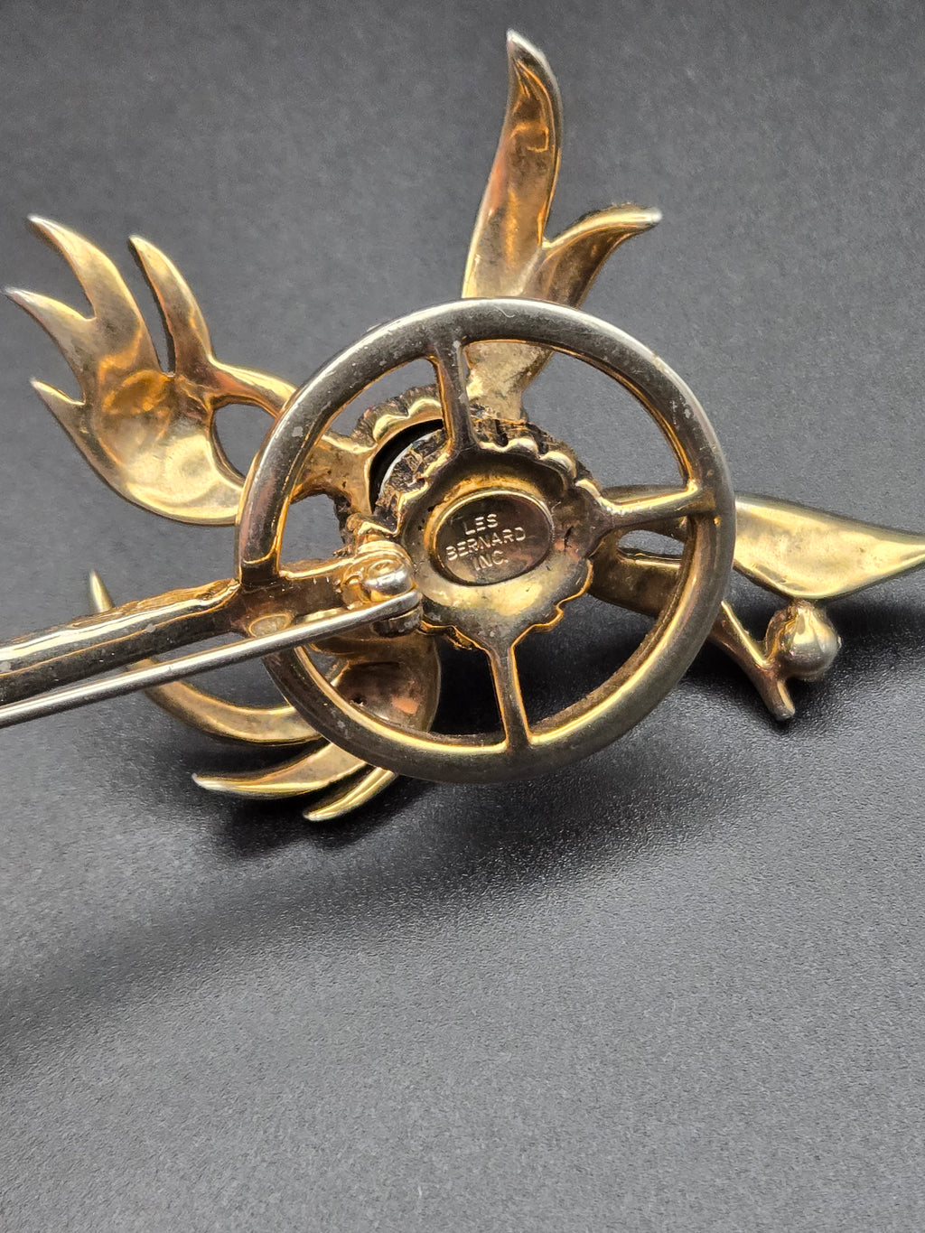 close-up of metal finish and decorative blades