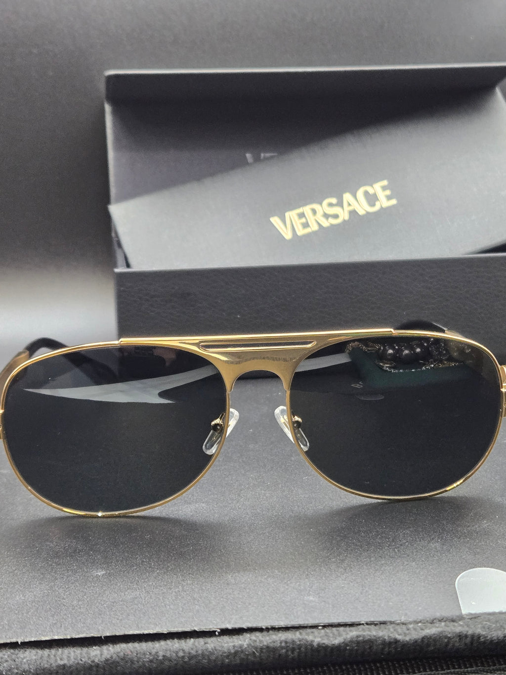 NEW Authentic Versace Clarck Pilot Sunglasses In Box With Papers VE2302 152387 Gold And Dark Grey