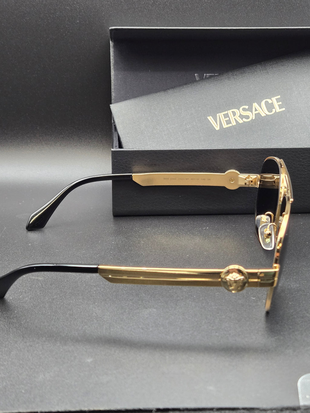 NEW Authentic Versace Clarck Pilot Sunglasses In Box With Papers VE2302 152387 Gold And Dark Grey