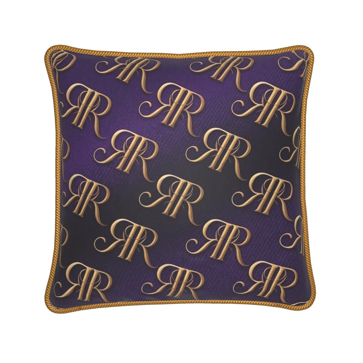 silk cushion front with RR monogram in amethyst and gold