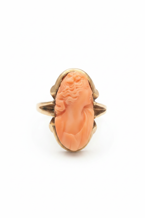Antique Coral Cameo Ring – White Background
