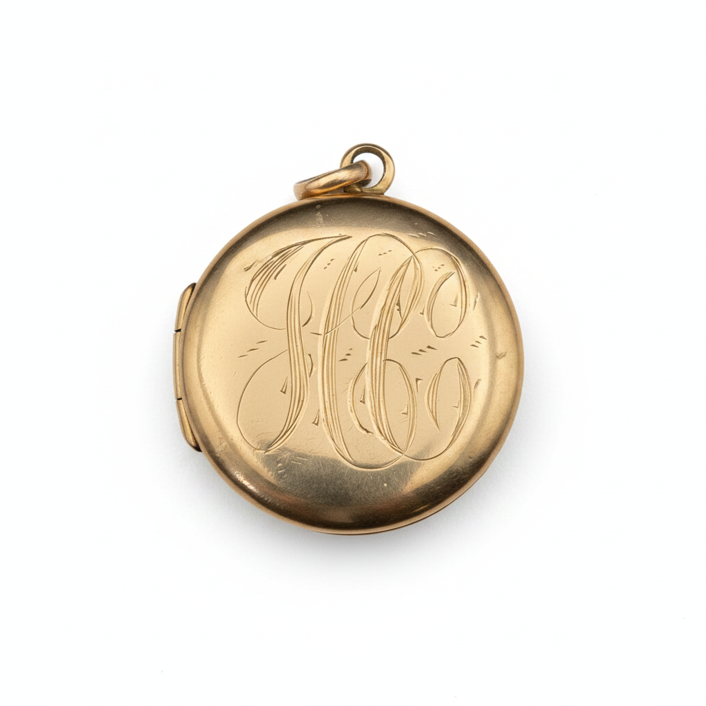 Antique Gold Locket on White Background