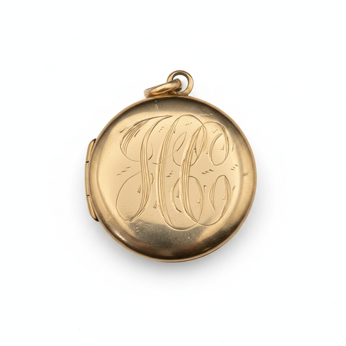 Antique Gold Locket on White Background