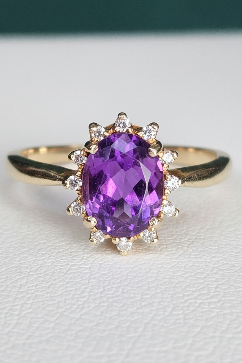 Princess Diana Inspired Amethyst Halo Ring – Enhanced
