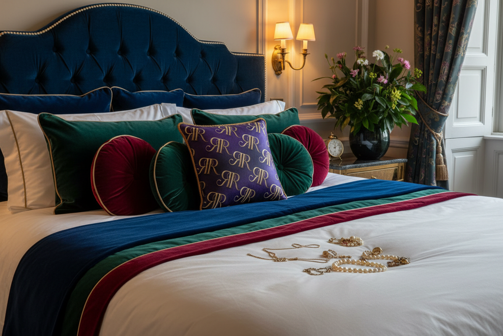 Royal Regency Silk Cushion — Hotel Suite Editorial
