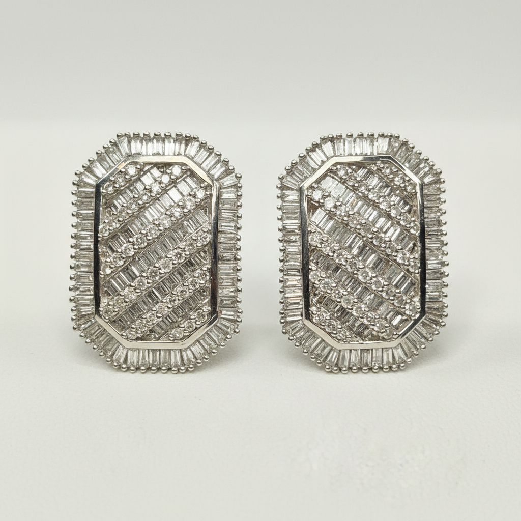 Vintage 14k White Gold Diamond Earrings – Enhanced